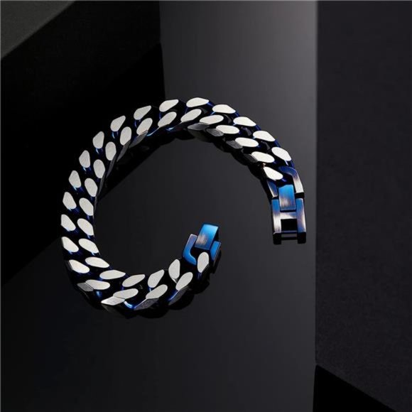 Bracelets for Men-Stainless Steel Fold Over Clasp Cuban Chain Mens Bracelet - Picture 2 of 6